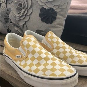 perfect condition yellow checkerboard slip on vans